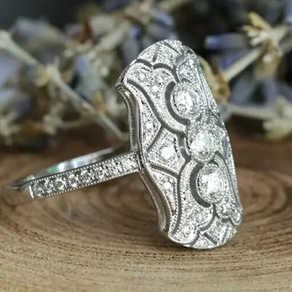 Vintage Inspired Pave Silver Art Deco Ring - Picture 5 of 8